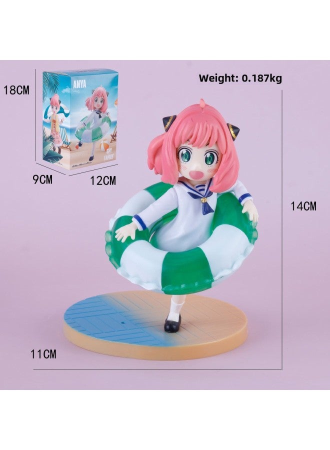 Two-dimensional Anime Nakano Beautiful Girl Dressing Figure Irena Cat Eating Fish Ania Hand-made Model Ornaments-Color:Swimming Ring Aniya-boxed  - Image 1