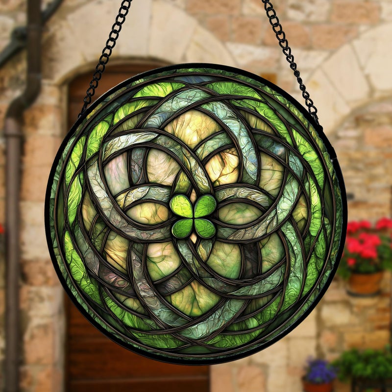 DASTOLL Stained Glass Window Hanging, Abstract Green Clover Sun Catchers Colorful Glass Panel Bless Suncatcher Decor for Birthday for Women, Men, Wife, Aunt, and Mom 6.3 in - Image 4