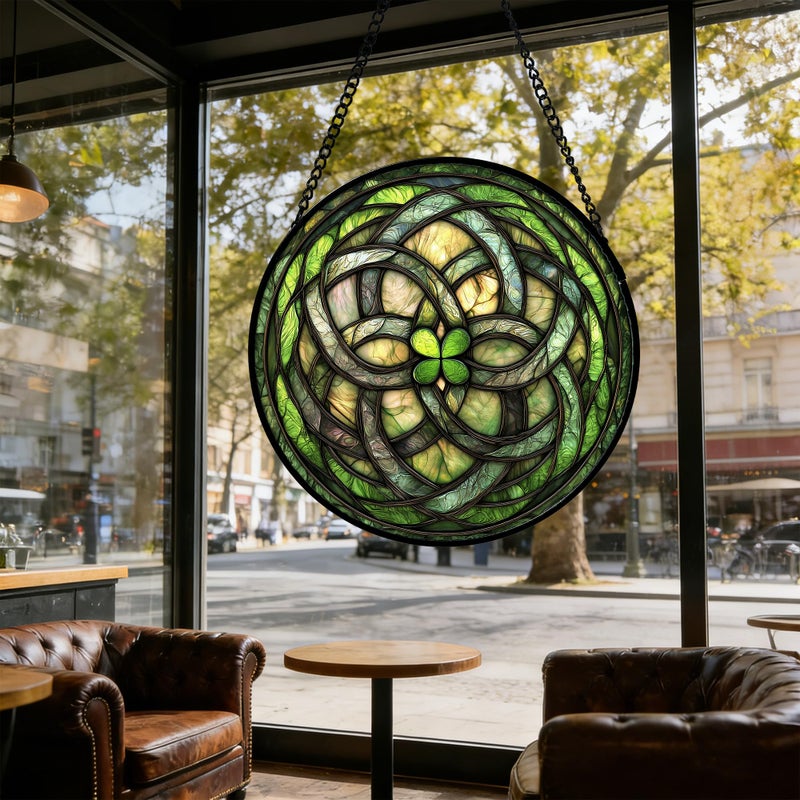 DASTOLL Stained Glass Window Hanging, Abstract Green Clover Sun Catchers Colorful Glass Panel Bless Suncatcher Decor for Birthday for Women, Men, Wife, Aunt, and Mom 6.3 in - Image 5