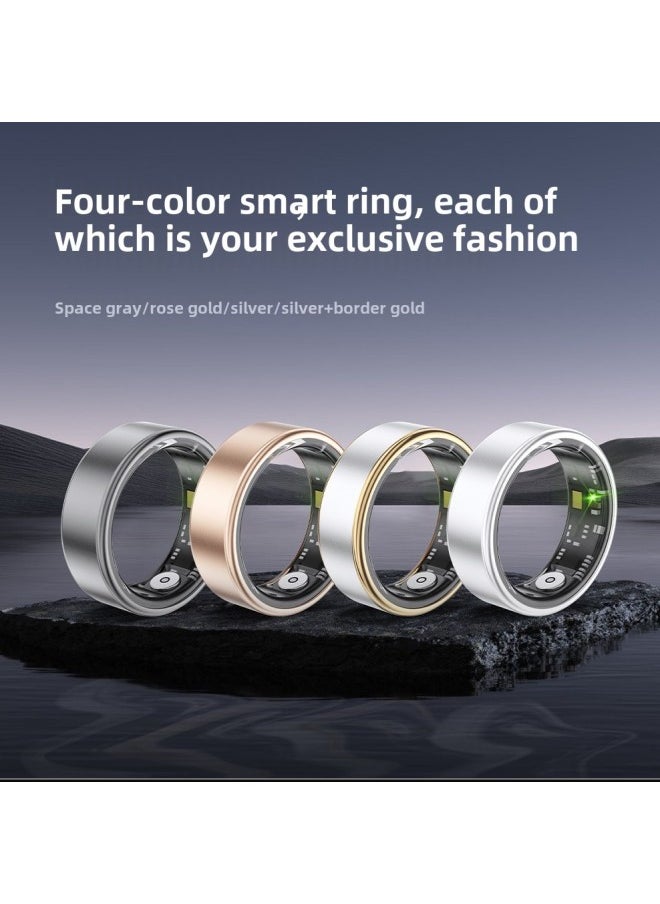 Generic Smart R06 Blood Oxygen Heart Rate Ring Real-time Monitoring Health Various Sports Remote Control Photography Smart Ring-Color:Space Gray#8 [inner Diameter 18.2mm] + Charging Compartment  - Image 2