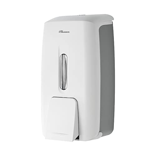 PLUSSEN Soap Dispenser Wall Mount Adhesive Commercial Soap Dispenser 800ml No Drill Hand Sanitizer Dispenser for Bathroom Support Liquid and Gel,White-PN9088 - Image 1