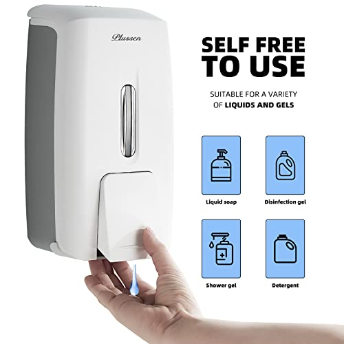 PLUSSEN Soap Dispenser Wall Mount Adhesive Commercial Soap Dispenser 800ml No Drill Hand Sanitizer Dispenser for Bathroom Support Liquid and Gel,White-PN9088 - Image 2