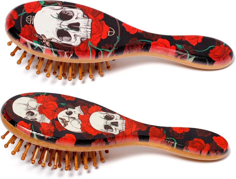 Puckator Skulls and Roses 100 Bamboo Hair Brush Hair Care Beauty Hairbrush Detangler Edge Brush For Kids Ladies Wavy Thick Hair Styling Products Haircare Hedgehog Brush