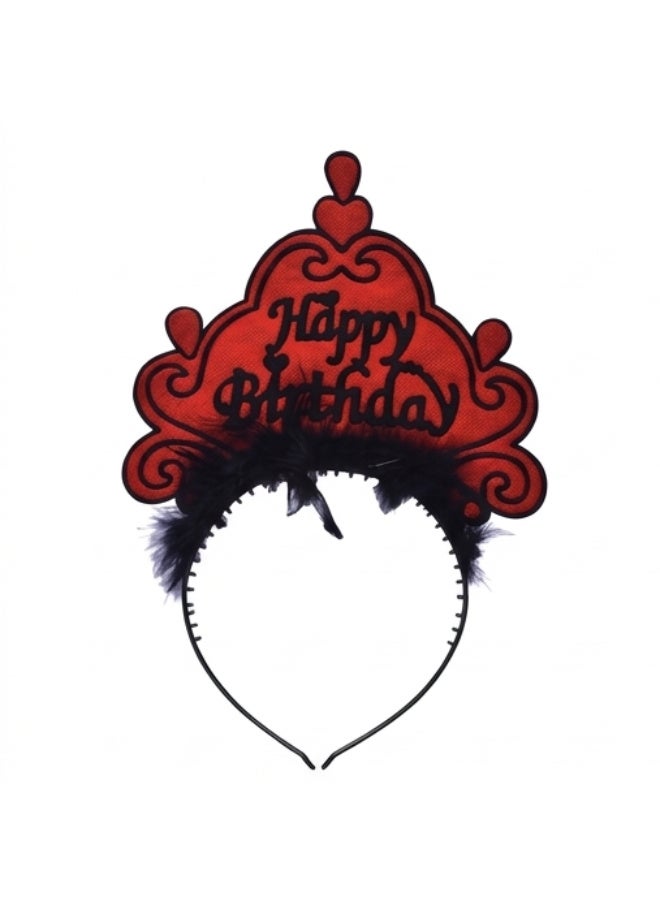 Happy Birthday Tiara Headband for Kids Birthday Party - Red - Image 1