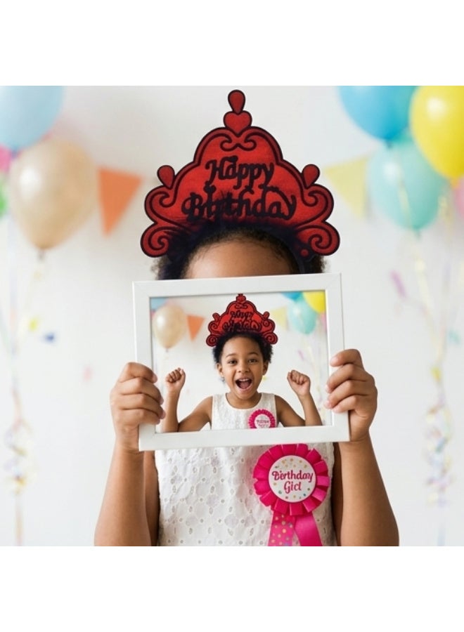Happy Birthday Tiara Headband for Kids Birthday Party - Red - Image 4