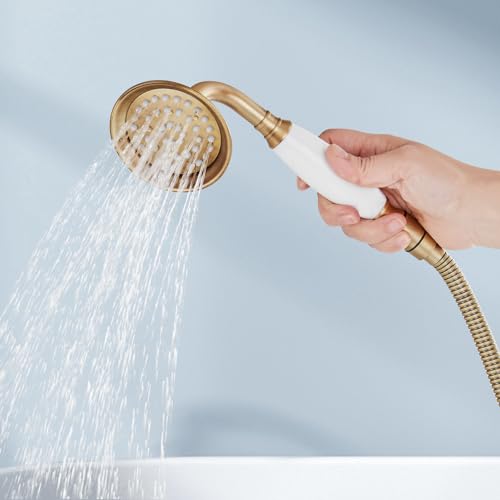 Airuida Wall Mount Bathtub Faucet with Telephone Handheld Sprayer, Double Hot and Cold Mixer, Cross Handles,Vintage Victorian Style Tub Filler Set Antique Brass - Image 5