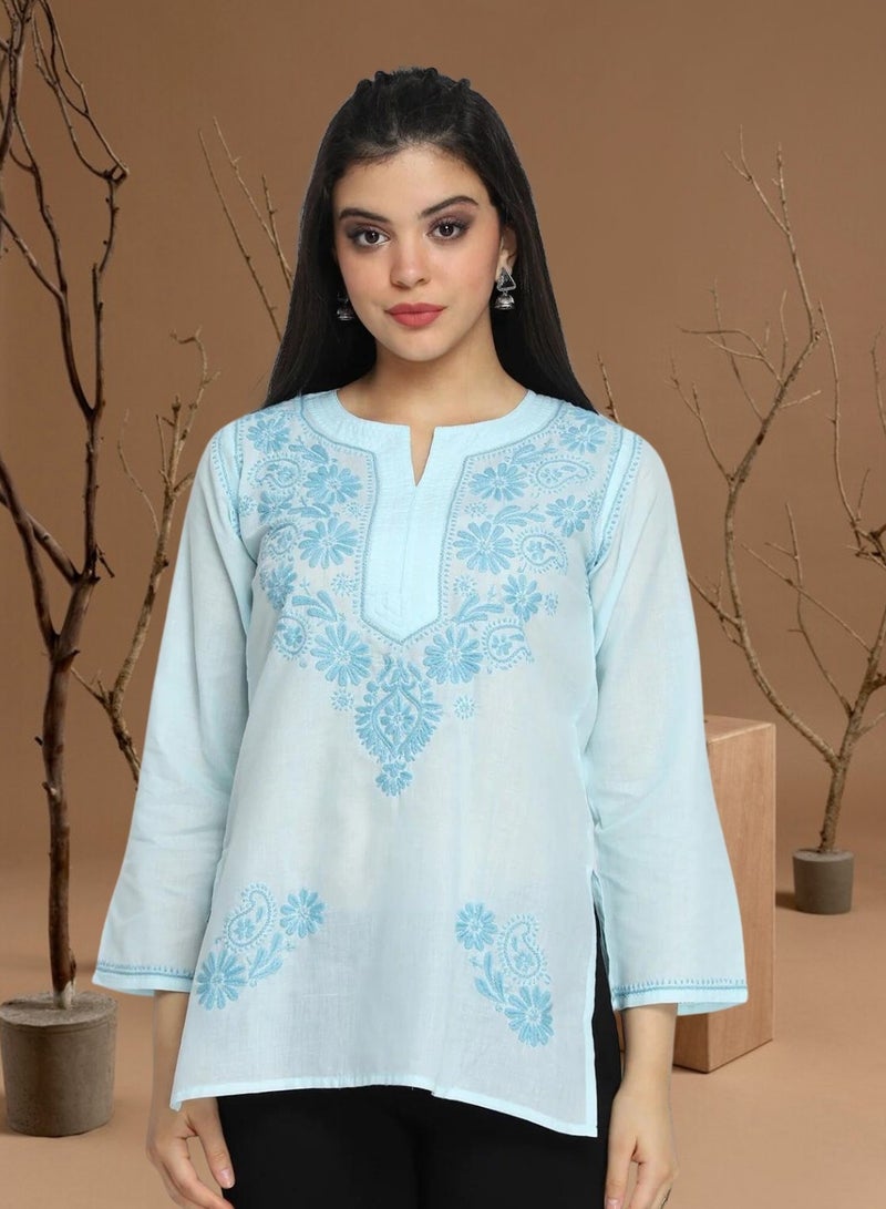 Alaya Hand Embroidered Chikankari Cotton Kurti-AL3405 - Image 1
