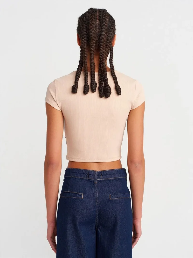 ديلفين DILVIN Women’s Slim-fit Ribbed Crop Blouse