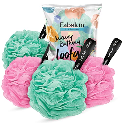 Fabskin Luxury Bathing Loofah For Men And Women | Pack Of 4 | Aqua Green & Pink | Foaming Loofah For Bathing | Bath Scrub Sponge | Made In India - Image 1
