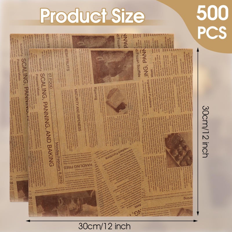 Lemecima 500 Pcs 12 x 12 Inch Deli Wax Paper Sheets Grease Resistant Tray Basket Liners Newsprint Paper Water and Grease Proof Sandwich Wrapping Papers Square Hot Dog Wrappers for Food Baking (Brown) - Image 2