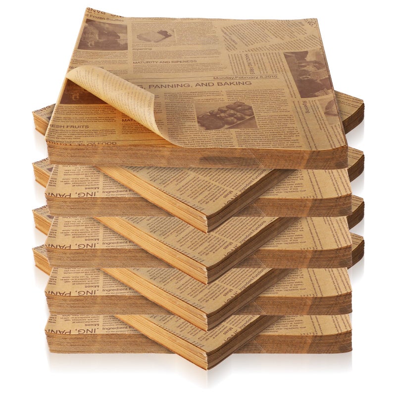 Lemecima 500 Pcs 12 x 12 Inch Deli Wax Paper Sheets Grease Resistant Tray Basket Liners Newsprint Paper Water and Grease Proof Sandwich Wrapping Papers Square Hot Dog Wrappers for Food Baking (Brown) - Image 1