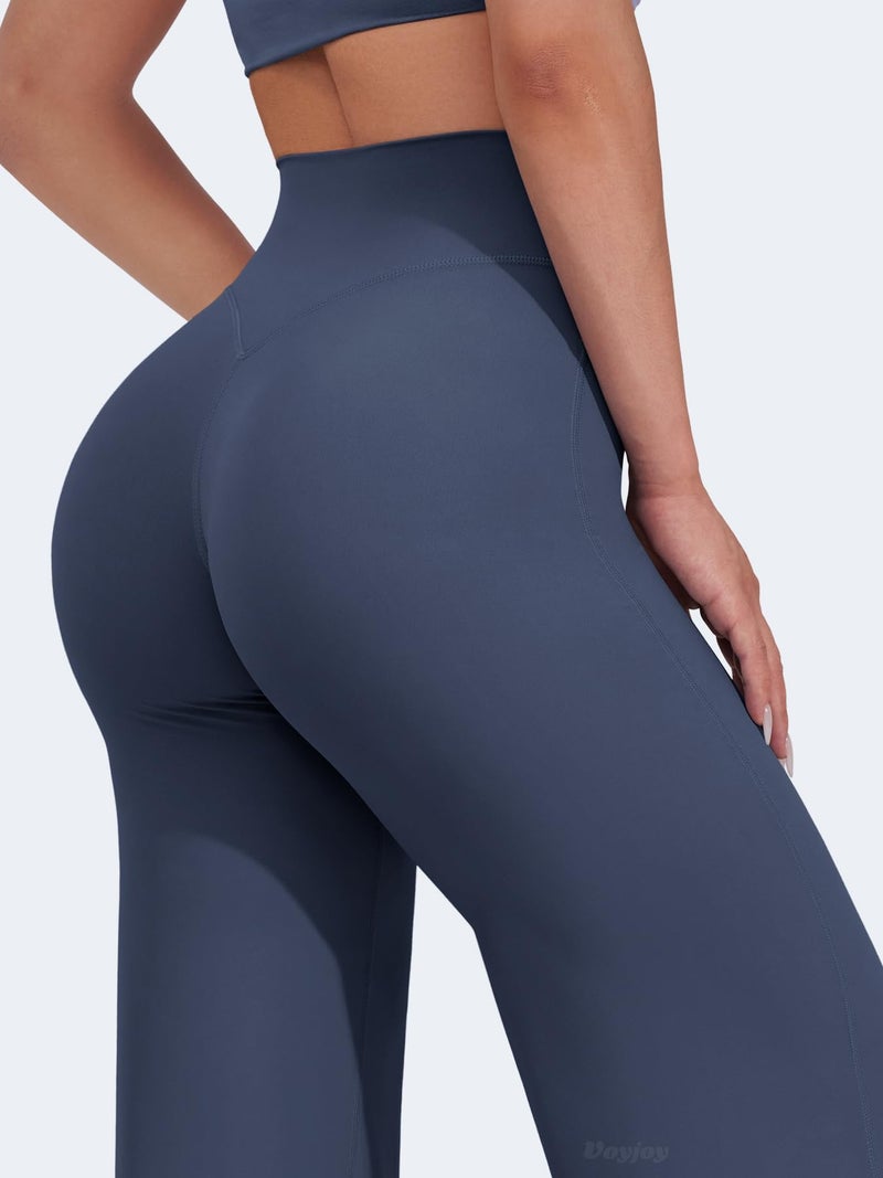 VOYJOY Straight Leggings Bottoms Wide Leg Pants for Women 29"/ 31.5"/33"/35" High Waist Stretch Casual Sweatpants Navy Blue - Image 3