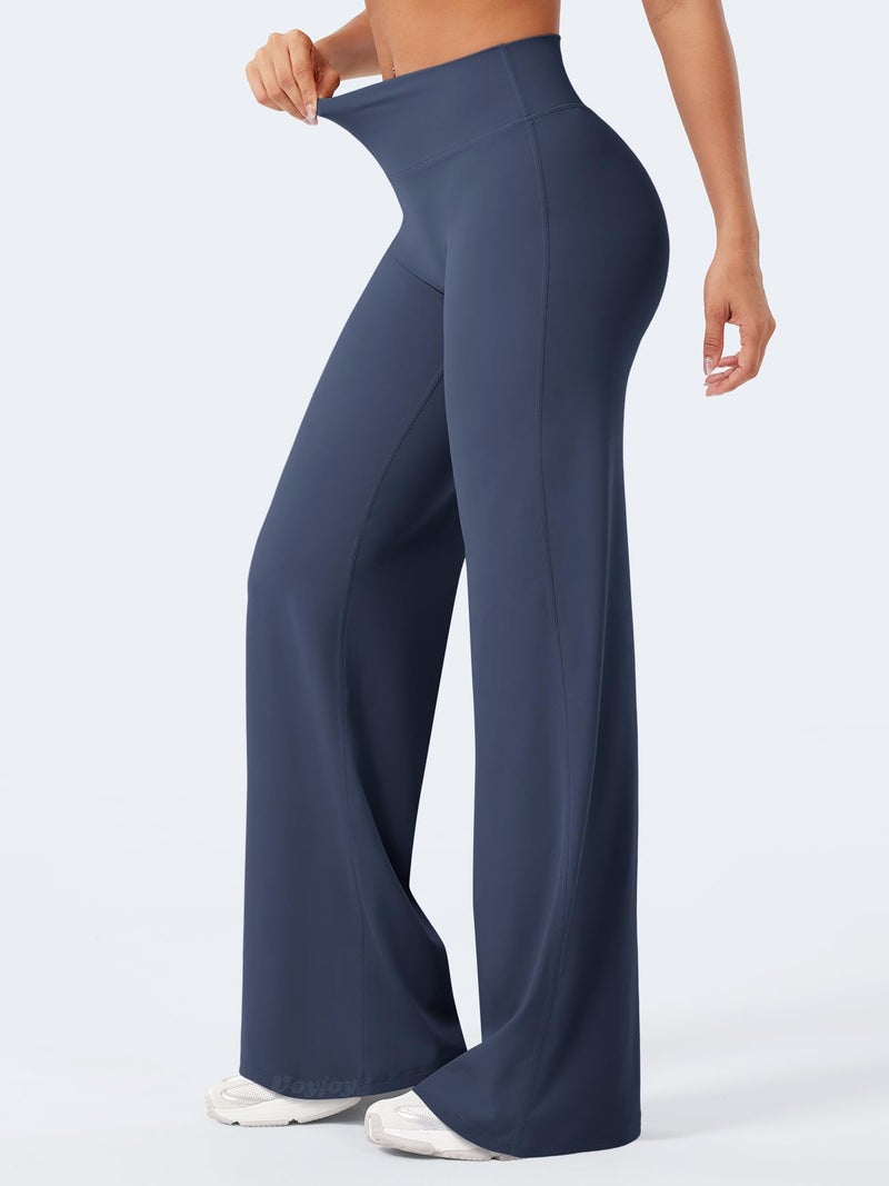 VOYJOY Straight Leggings Bottoms Wide Leg Pants for Women 29"/ 31.5"/33"/35" High Waist Stretch Casual Sweatpants Navy Blue - Image 4