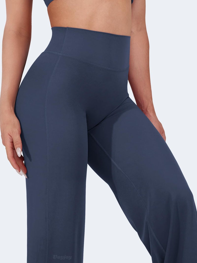 VOYJOY Straight Leggings Bottoms Wide Leg Pants for Women 29"/ 31.5"/33"/35" High Waist Stretch Casual Sweatpants Navy Blue - Image 2