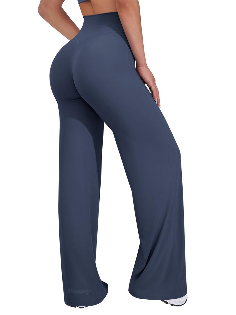 VOYJOY Straight Leggings Bottoms Wide Leg Pants for Women 29"/ 31.5"/33"/35" High Waist Stretch Casual Sweatpants Navy Blue - Image 1