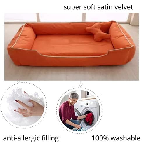 Gorgeous Velvet Fabric Quilted Reversible Ultra Soft Dual Sofa-Style Dog Bed with One Extra Pillow (Multicolor, Small) - Image 2