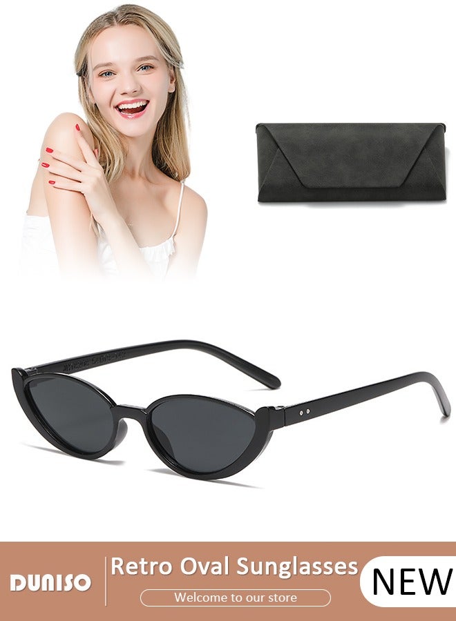 DUNISO Retro Ellipse Sunglasses Women and Men，Vintage Black Small frame Sun Glasses Protection Glasse, Fashion Sunshade Eyewears Lightweight Frame, Clear Lenses - Image 1