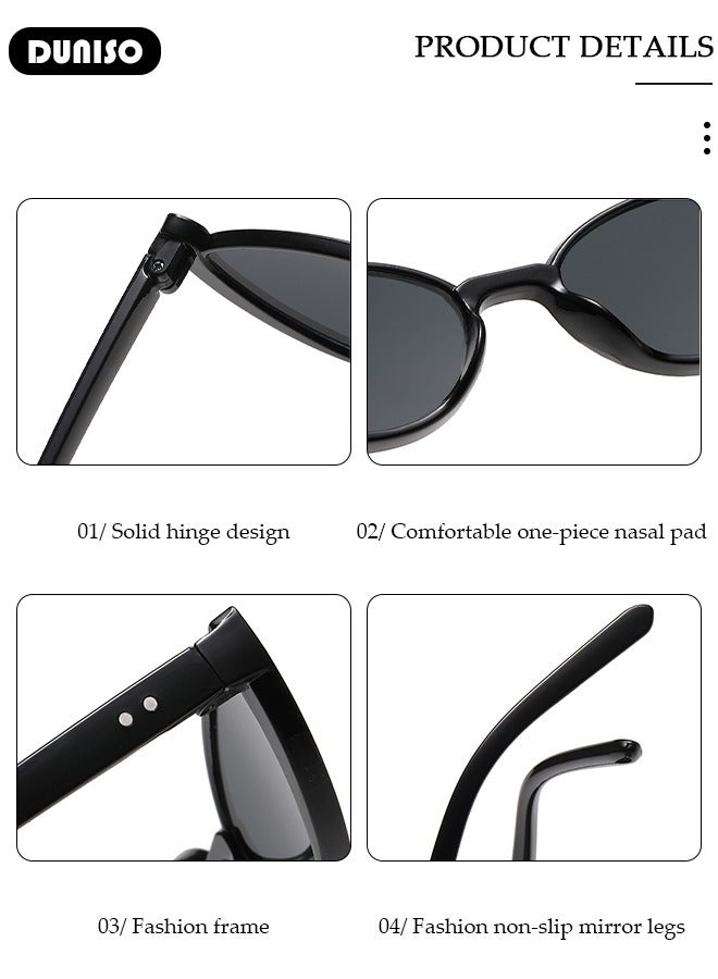 DUNISO Retro Ellipse Sunglasses Women and Men，Vintage Black Small frame Sun Glasses Protection Glasse, Fashion Sunshade Eyewears Lightweight Frame, Clear Lenses - Image 2