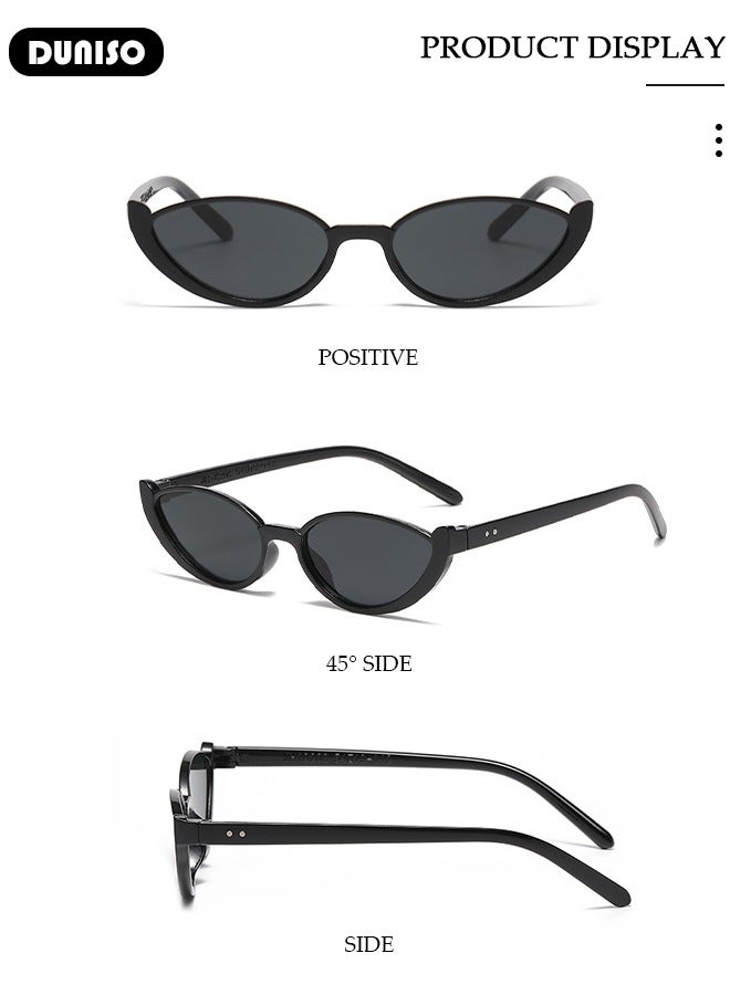 DUNISO Retro Ellipse Sunglasses Women and Men，Vintage Black Small frame Sun Glasses Protection Glasse, Fashion Sunshade Eyewears Lightweight Frame, Clear Lenses - Image 5