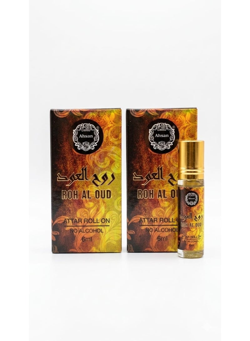 Ahsan Roh Al Oud free alcohol roll on 6ml 2Pcs