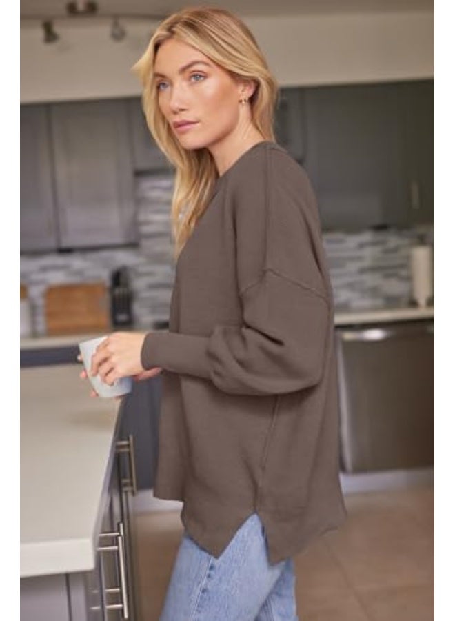 NIBEMINENT Women's Oversized Batwing Sweaters 2025 Fall Outfits Trendy Crewneck Knit Side Slit Fashion Pullover Tops - Image 2