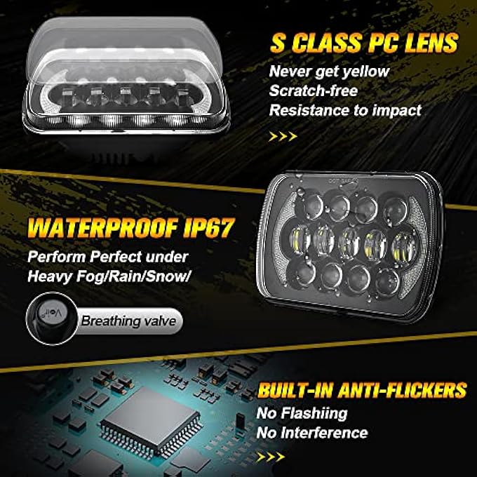 ريحني مصابيح أمامية LED بمقاس 5×7 و7×6، معتمدة من وزارة النقل الأمريكية، بقوة 105 وات، شعاع منخفض، قابس H4، H6054، H5054، مع كشافات نهارية، متوافقة مع جيب رانجلر، Yj، شيروكي، Xj، فورد، شيفروليه، جي إم سي، تويوتا، إلخ. زوج أسود - Image 5