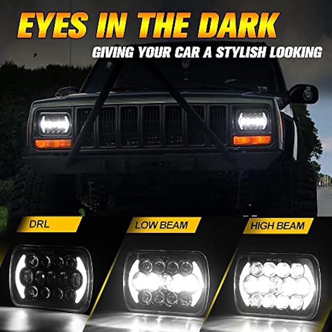 ريحني مصابيح أمامية LED بمقاس 5×7 و7×6، معتمدة من وزارة النقل الأمريكية، بقوة 105 وات، شعاع منخفض، قابس H4، H6054، H5054، مع كشافات نهارية، متوافقة مع جيب رانجلر، Yj، شيروكي، Xj، فورد، شيفروليه، جي إم سي، تويوتا، إلخ. زوج أسود - Image 2