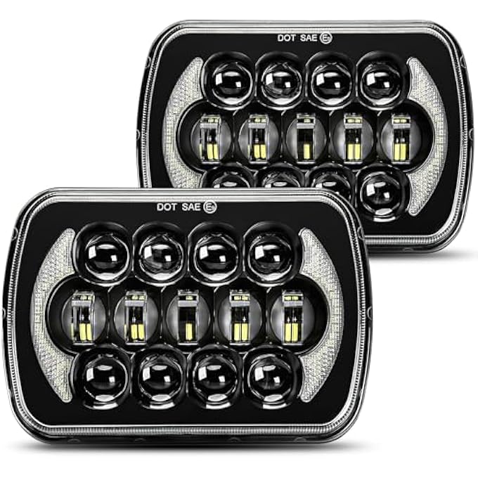 ريحني مصابيح أمامية LED بمقاس 5×7 و7×6، معتمدة من وزارة النقل الأمريكية، بقوة 105 وات، شعاع منخفض، قابس H4، H6054، H5054، مع كشافات نهارية، متوافقة مع جيب رانجلر، Yj، شيروكي، Xj، فورد، شيفروليه، جي إم سي، تويوتا، إلخ. زوج أسود - Image 1