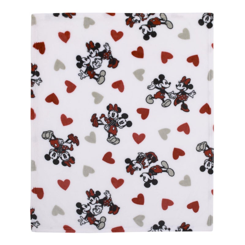 NoJo Disney Mickey Mouse & Minnie Mouse Red, Gray, and White Valentine Hearts Super Soft Plush Baby Blanket - Image 3