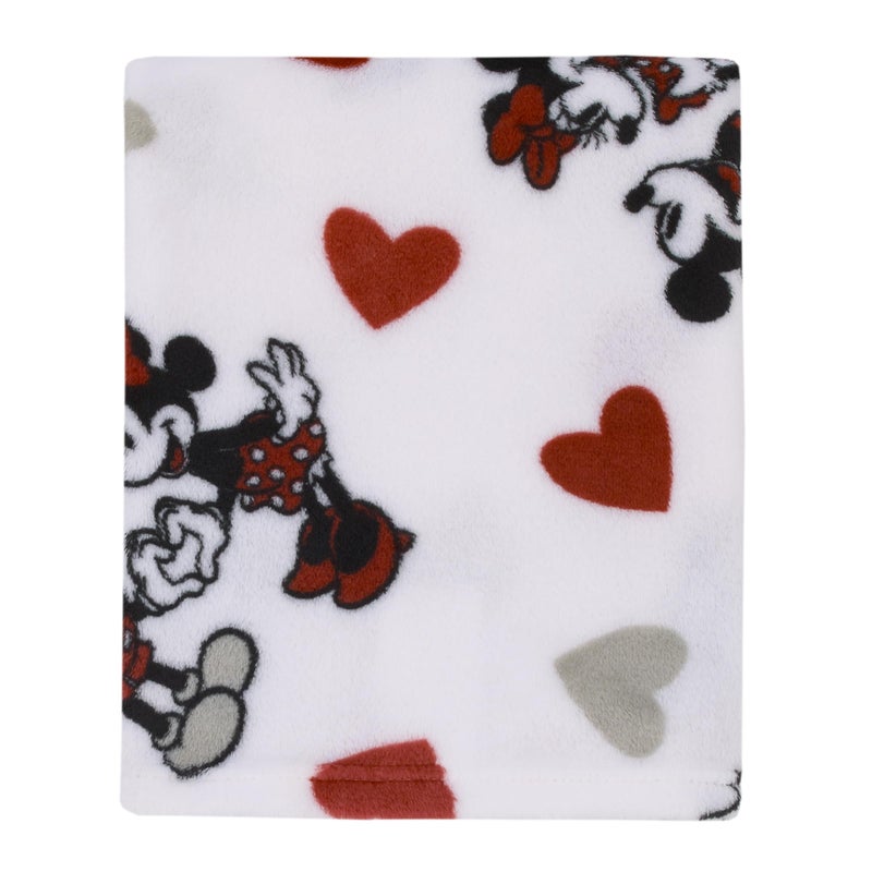 NoJo Disney Mickey Mouse & Minnie Mouse Red, Gray, and White Valentine Hearts Super Soft Plush Baby Blanket - Image 1