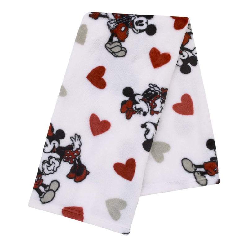 NoJo Disney Mickey Mouse & Minnie Mouse Red, Gray, and White Valentine Hearts Super Soft Plush Baby Blanket - Image 2