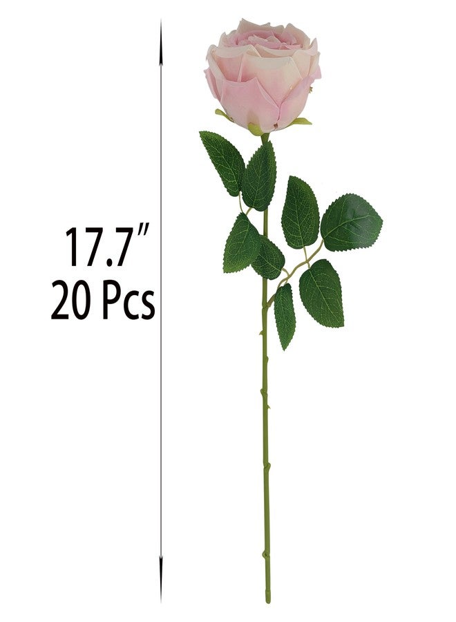 ATFL Fake Roses Artificial Flowers Bulk,Floral Diameter 4.2'',20 Pcs Artificial Silk Roses Flowers with Stems for Wedding Arrangement Centerpieces Party Home Table Decorations (20, Light Pink) - Image 2