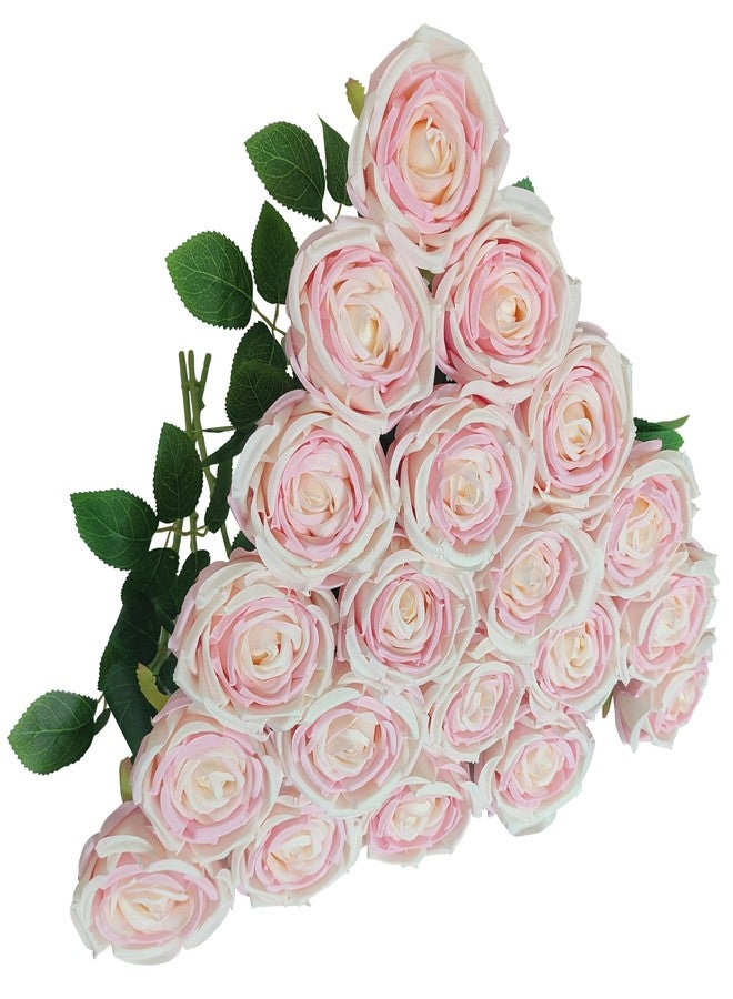 ATFL Fake Roses Artificial Flowers Bulk,Floral Diameter 4.2'',20 Pcs Artificial Silk Roses Flowers with Stems for Wedding Arrangement Centerpieces Party Home Table Decorations (20, Light Pink) - Image 1