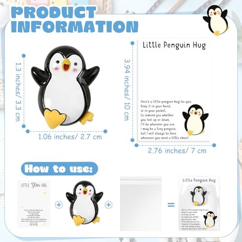 XunYee Pocket Hug Token End of Year Teacher Appreciation Gifts Mini Positive Figurines Pocket Hug Cards Emotional Small Support Gifts for Teacher School Staff Nurse Employee Coworker30 SetsPenguin - Image 3