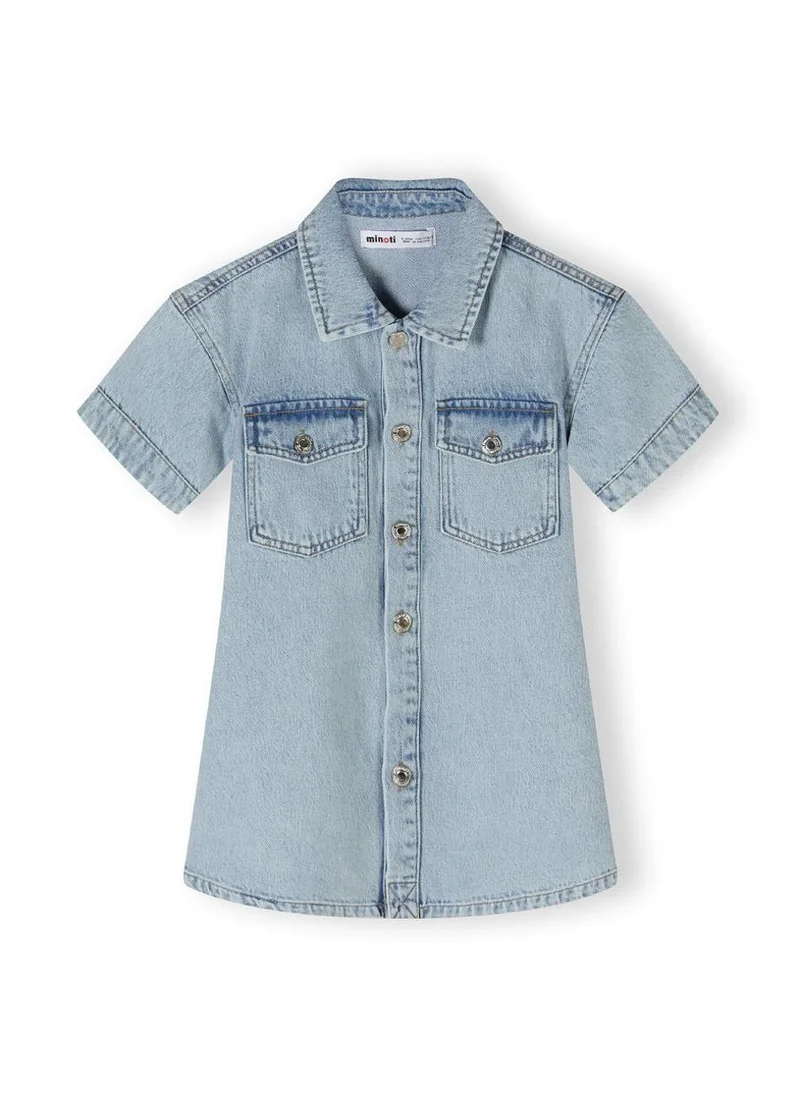 مينوتي Teen Girls Short Sleeve Collared Denim Dress