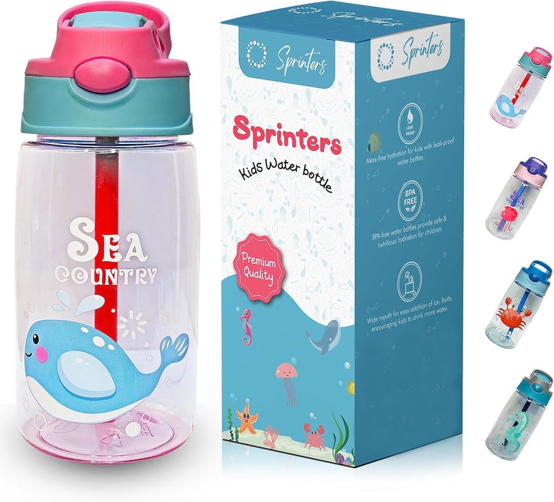 سبرينترز زجاجة مياه للأطفال سعة 14 أونصة، خالية من مادة BPA، مزودة بقشة، زجاجة مياه للأطفال للمدرسة والسفر والنزهات، قابلة لإعادة الاستخدام، كوب للأطفال الصغار للاستخدام الداخلي والخارجي... (450 مل، وردي) - Image 1