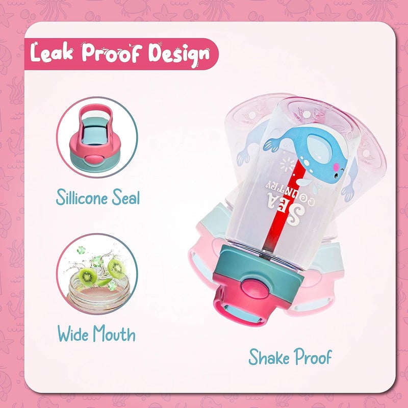 سبرينترز زجاجة مياه للأطفال سعة 14 أونصة، خالية من مادة BPA، مزودة بقشة، زجاجة مياه للأطفال للمدرسة والسفر والنزهات، قابلة لإعادة الاستخدام، كوب للأطفال الصغار للاستخدام الداخلي والخارجي... (450 مل، وردي) - Image 4