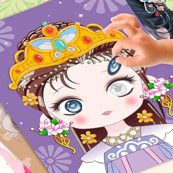 ART CRAFT ACTIVITY FOR KIDS, 3 IN 1 MAKE UP ON PAPER DIY GIRLS TOYS AND PAPER CRAFT KIT WITH DIAMOND PAINTING & PRINCESS DRESS UP SET, IDEAL BIRTHDAY GIFT FOR GIRLS AGES 4 5 6 7 8 9+ YEAR OLD - Image 5