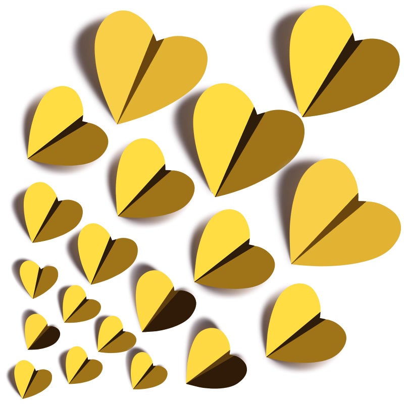 YOTNUS 60 Pcs Gold Heart Stickers Wall Decals  3D Heart Wall Stickers  Waterproof Wall Decals  for Wedding Birthday Party Bedroom Home Office School Decor  4 Different Sizes (Gold) - Image 1