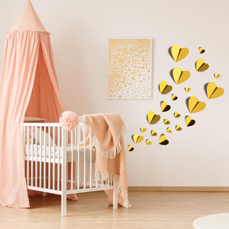 YOTNUS 60 Pcs Gold Heart Stickers Wall Decals  3D Heart Wall Stickers  Waterproof Wall Decals  for Wedding Birthday Party Bedroom Home Office School Decor  4 Different Sizes (Gold) - Image 4