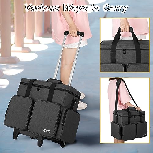 CURMIO Rolling Scrapbook Tote on Wheels, Scrapbook Storage Bag with Detachable Trolley and Bottom Wooden Board, Rolling Craft Bag for Scrapbooking Supplies, Black - Image 5