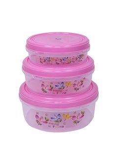 Kuber Industries Kuber Industries Floral Design Plastic 3 Pieces Food Saver Container Set 1000, 2000 & 3000 ML (Pink)  - Image 3
