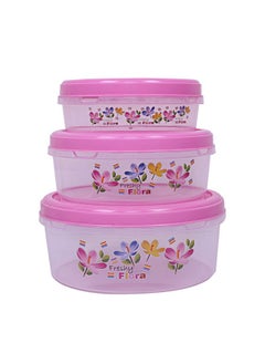 Kuber Industries Kuber Industries Floral Design Plastic 3 Pieces Food Saver Container Set 1000, 2000 & 3000 ML (Pink)  - Image 1