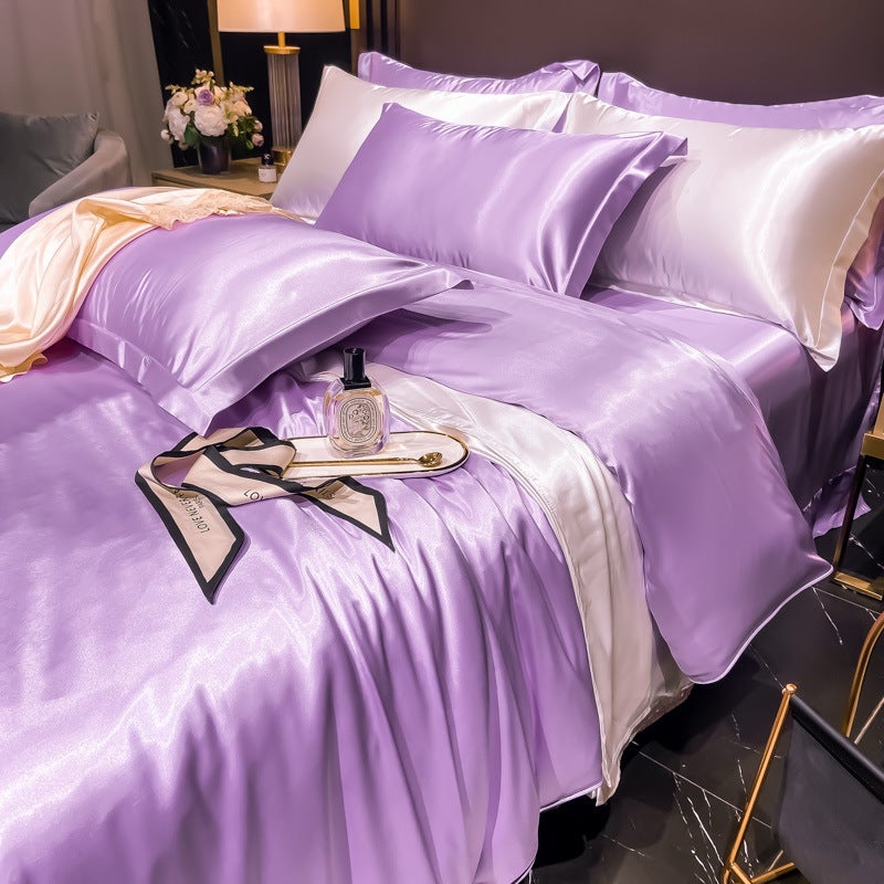 Light Luxury Bed Washed Silk Four-Piece Ice Silk Bed Sheet Quilt Cover Tencel Satin Silky Bedding - Image 1