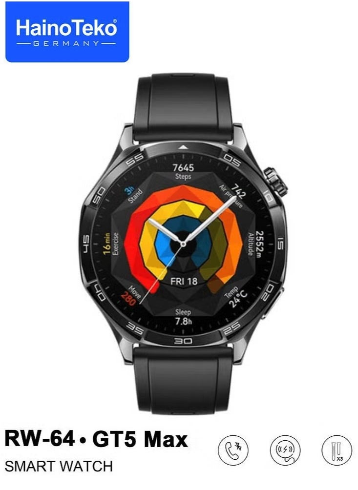 Haino Teko RW-64 GT5 Max Smartwatch with Large AMOLED Display, Voice Assistant, 3 Pair Straps for Men – Stylish, Multifunctional Wearable, Perfect for Fitness and Daily Use  - Image 3