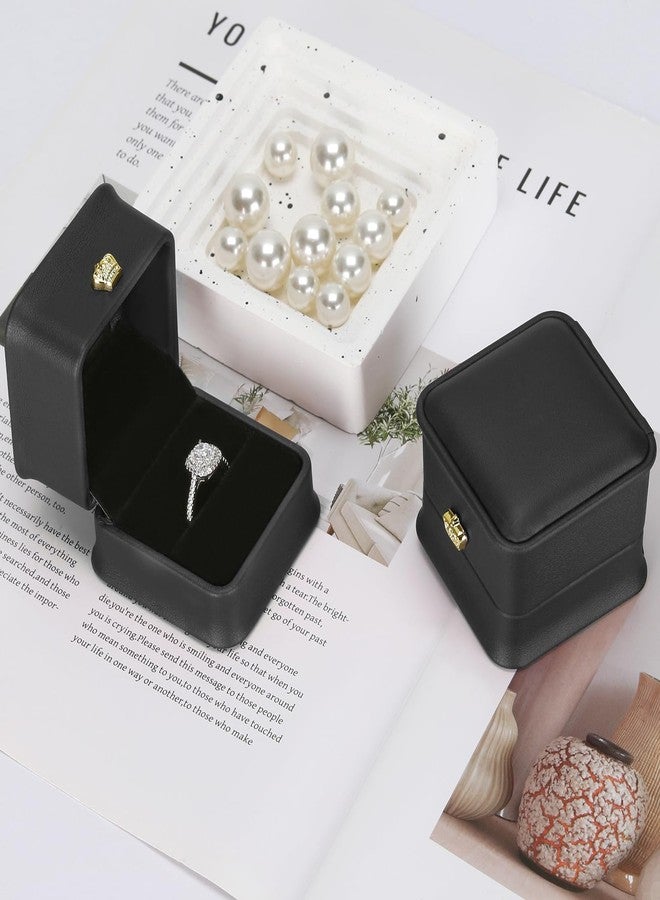 KUKUVR 2 Pieces Wedding Ring Box, Jewelry Gift Box for Engagement Proposal Ceremony, PU Leather Ring Holder Case for Women, Ring Bearer Box for Wedding Day (Black) - Image 3