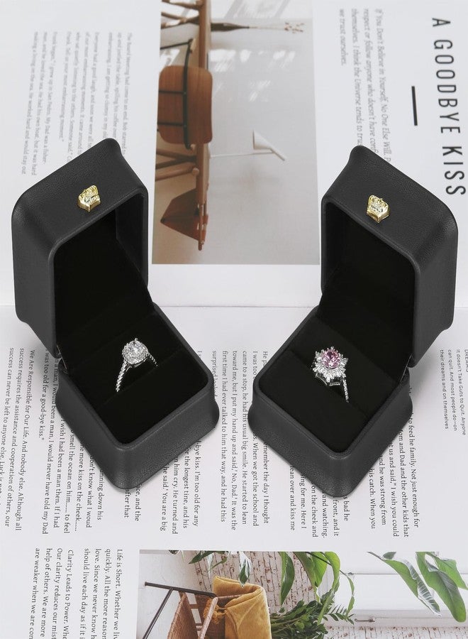 KUKUVR 2 Pieces Wedding Ring Box, Jewelry Gift Box for Engagement Proposal Ceremony, PU Leather Ring Holder Case for Women, Ring Bearer Box for Wedding Day (Black) - Image 5