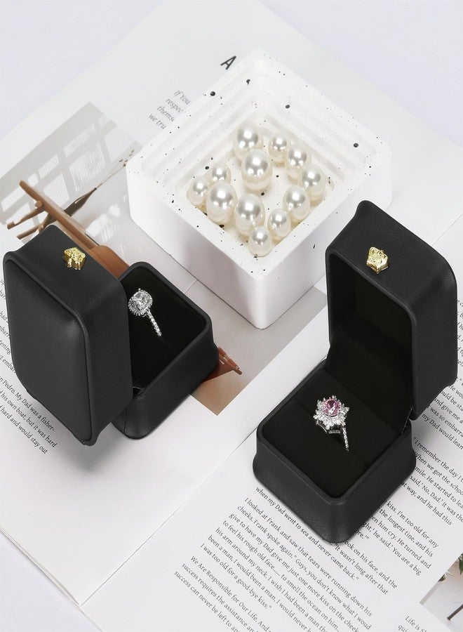 KUKUVR 2 Pieces Wedding Ring Box, Jewelry Gift Box for Engagement Proposal Ceremony, PU Leather Ring Holder Case for Women, Ring Bearer Box for Wedding Day (Black) - Image 4