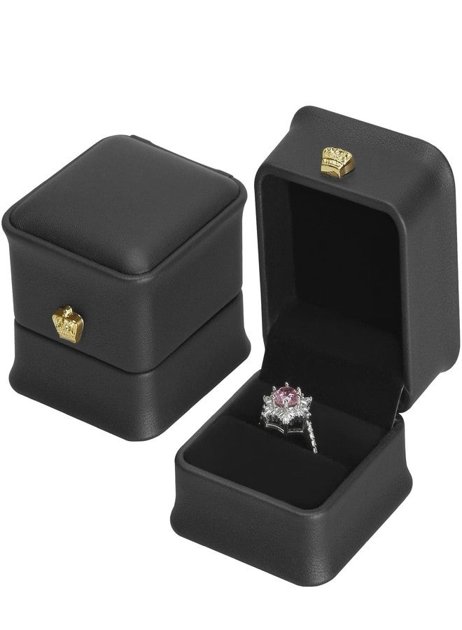 KUKUVR 2 Pieces Wedding Ring Box, Jewelry Gift Box for Engagement Proposal Ceremony, PU Leather Ring Holder Case for Women, Ring Bearer Box for Wedding Day (Black) - Image 1
