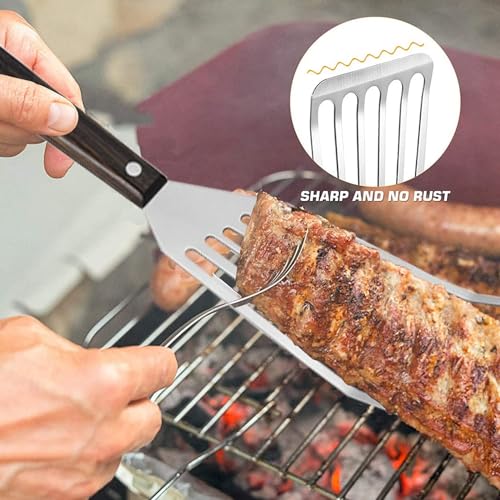 Baskety Fish Spatula Stainless Steel Wide Thin Turner Nonstick Slotted Turner with Handle Beveled Edge for Flipping & Serving (Pack of 2) - Image 5